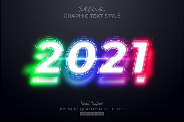 Frohes neues jahr 2021 neon editable premium text style effekt