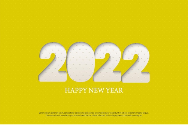 Frohes neues Jahr 2022 auf gelbem Hintergrund mit 3D-Zahlen