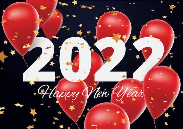Frohes neues jahr 2022 feier rote luftballons figur neujahrsballons mit glitzersternen