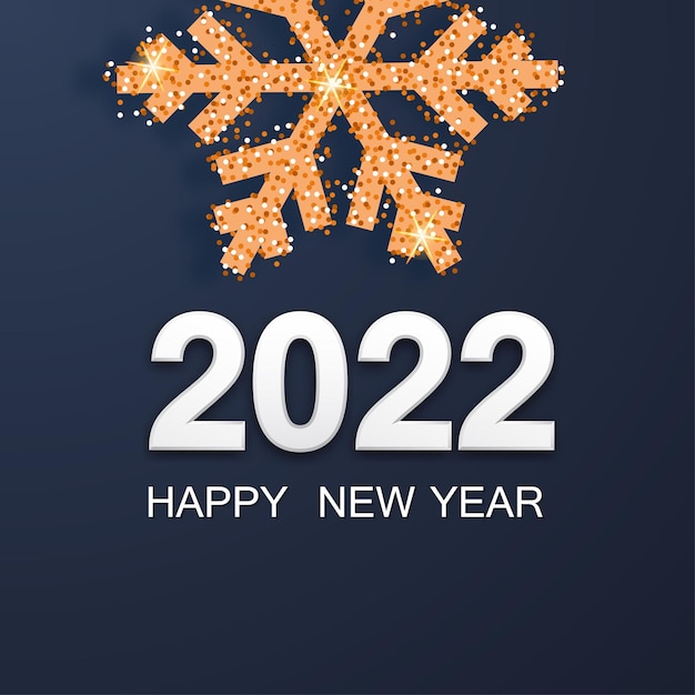 Frohes neues jahr 2022 hintergrund mit goldener schneeflocke vektor