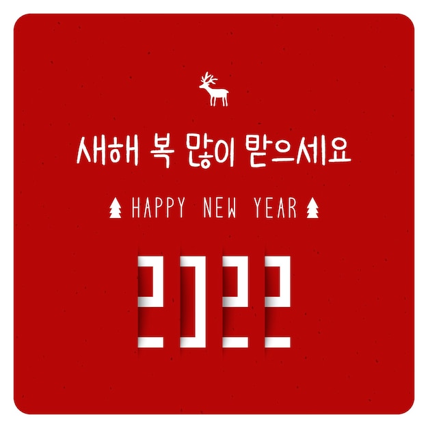 Frohes neues Jahr 2022 in koreanischer Sprache. Saehae bok mani badeuseyo. Handgezeichnetes koreanisches Alphabet.