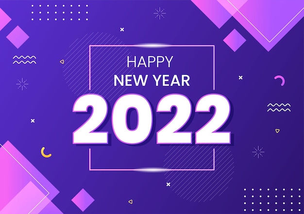 Frohes neues Jahr 2022 Vorlage flaches Design Illustration mit Bändern und Konfetti auf einem bunten Hintergrund für Poster, Broschüre oder Banner