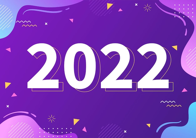 Frohes neues jahr 2022 vorlage flaches design illustration mit bändern und konfetti auf einem bunten hintergrund für poster, broschüre oder banner