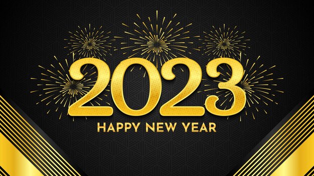 Frohes neues Jahr 2023. 2023 Logotext. Grußkartendesign mit schwarzer und goldener Farbe. Vektorillustration
