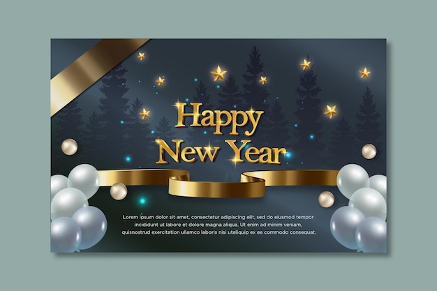 Frohes neues jahr 2023 banner template design mit goldenem texteffekt