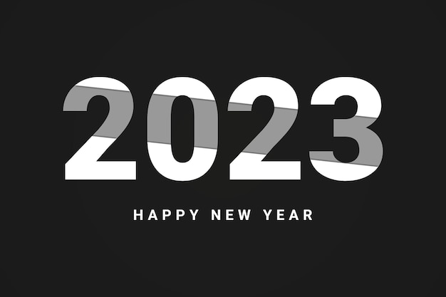 Vektor frohes neues jahr 2023 banner und textdesign mit schwarzem hintergrund.