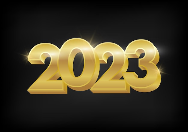 Frohes neues jahr 2023 eleganter goldfarbener text mit glanz. logo-design-vorlage