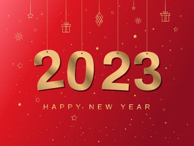 Frohes neues jahr 2023 grußkarte hängende goldene 2023 zahlen chinesisches neujahr 2023