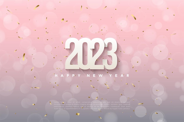 Frohes neues jahr 2023 mit rosa transparentem blasenhintergrund.