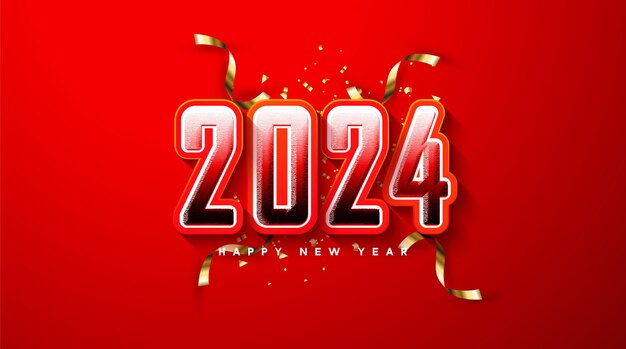 Frohes neues Jahr 2024 auf rotem Hintergrund