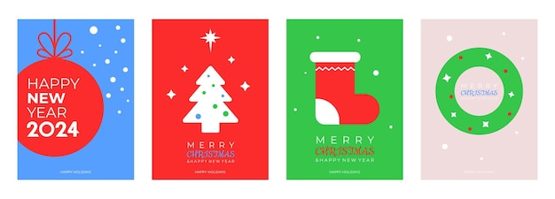 Vektor frohes neues jahr 2024 plakatdesign buntes und minimalistisches weihnachtsobjekt coverdesign der feiertage 2024 weihnachten minimalistisches bannerdesign vektorillustration