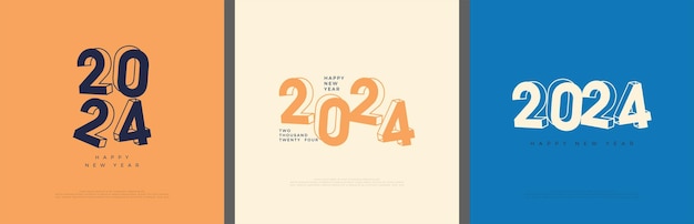 Frohes neues jahr 2024 zahlenvektorhintergrund mit sauberen retro-schattierungen design für grußplakatbanner oder kalenderdruck