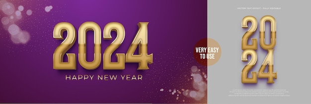 Frohes neues Jahr Hintergrund mit lila-goldenem Design-Texteffekt im 3D-Stil