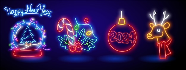 Frohes neues jahr im neon-stil neujahr neon für flyer design broschüre kreatives design