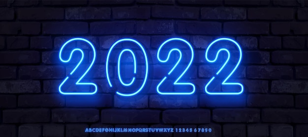 Frohes neues jahr in der neon-stil hellen farbverlauf lange backsteinmauer banner-vektor-vorlage für web-header