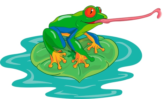 Frosch, der ihre zunge heraus streckt