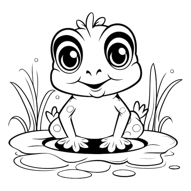 Vektor frosch im teich malbuch für kinder vektorillustration