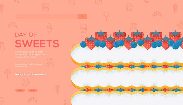 Fruchtkuchenkonzept-Flyer, Webbanner, UI-Header, Website eingeben Kornstruktur und Rauscheffekt.