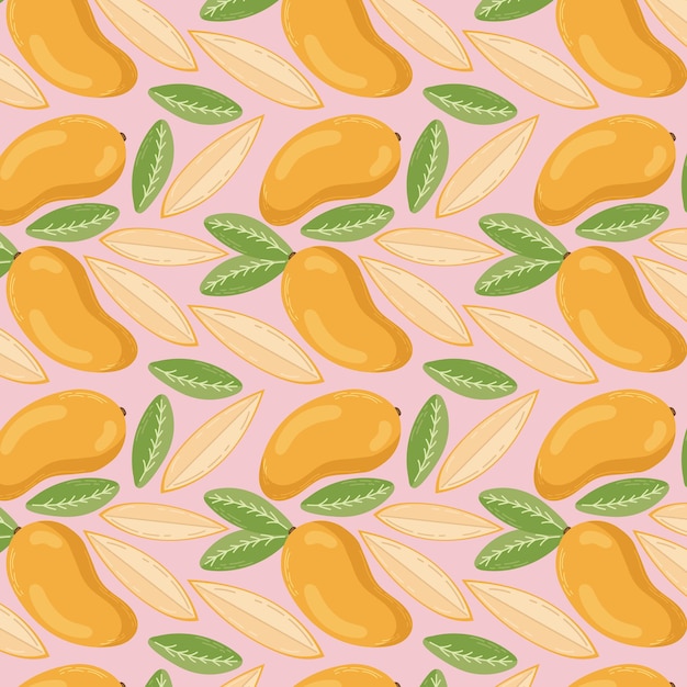 Fruchtnahtloses muster für textilprodukte mangostücke und knochen in einem flachen stil