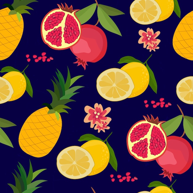 Früchte Hintergrund Granatapfel Zitrone Ananas Ikonen