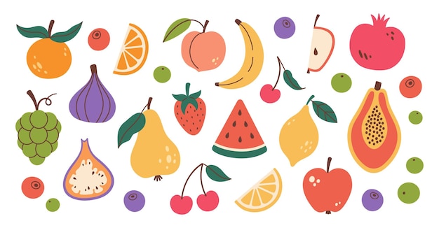 Früchte-Sammlung Verschiedene Früchte und Beeren Bio-Vitamine und gesunde Ernährung Flachdesign Vektor