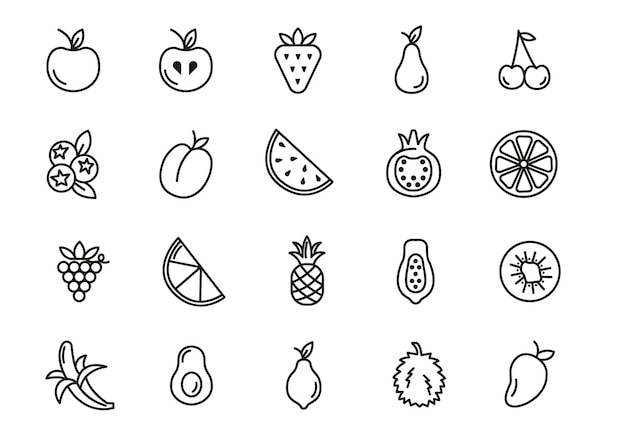 Vektor früchte umreißen schwarze symbole vektorillustrations-webikonen