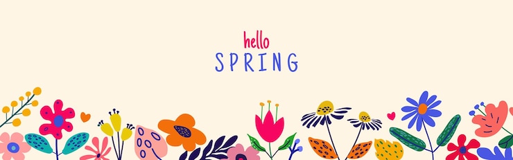 Vektor frühlings-hallo-karte oder horizontales poster für den frühlingsurlaub mit wildblumen ein süßes blumenbild
