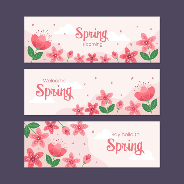 Vektor frühlings-sakura-kirschenblüten horizontal-banner-vorlage