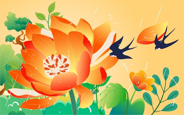 Frühlingsblumen pflanze illustration regen solar begriff blumen landschaft event poster