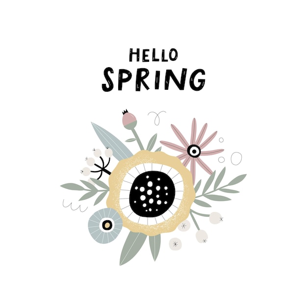 Frühlingsdesign mit blumenblättern und zweigen