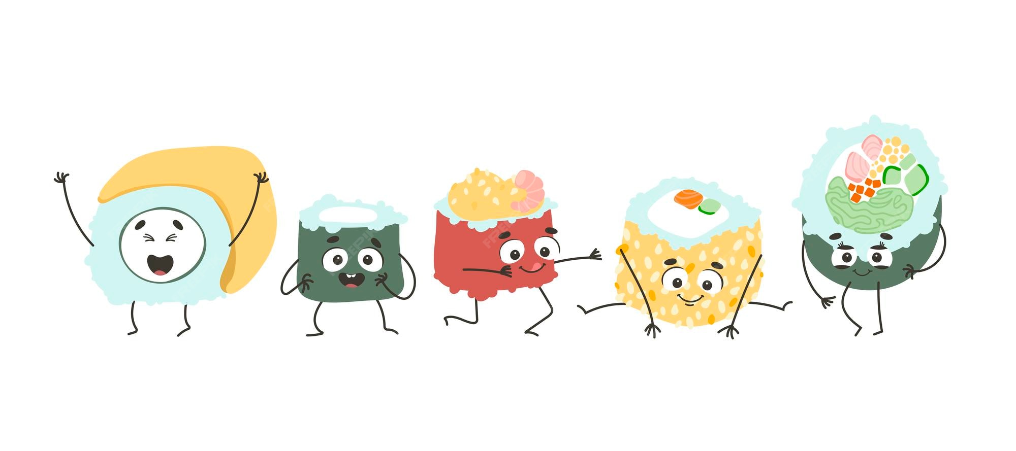 Frühlingsrollen Cartoon Illustration lustige positive Rollen süße Sushi
