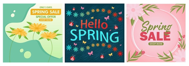 Frühlingsverkaufs-Promotionsdesigns mit Blumen- und saisonalen Themen
