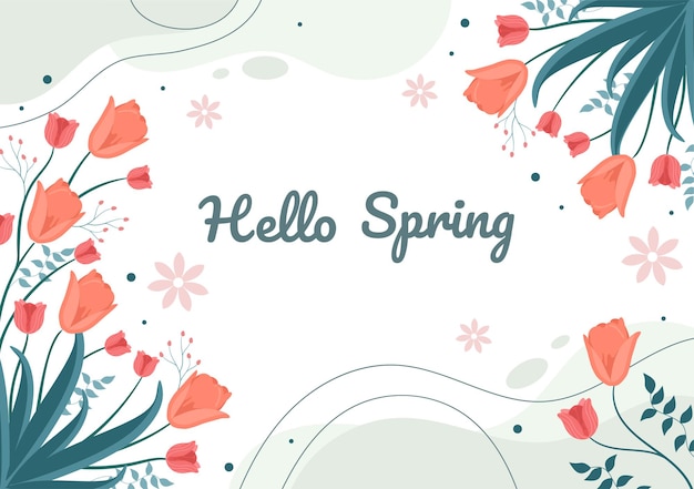 Frühlingszeithintergrund mit blumensaison und pflanze für werbeaktionen, zeitschriften, werbung oder websites. natur-flache vektor-illustration