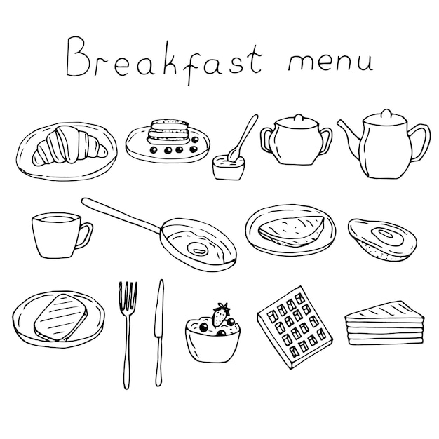 Frühstück Set Vektor Illustration Handzeichnung Kritzeleien