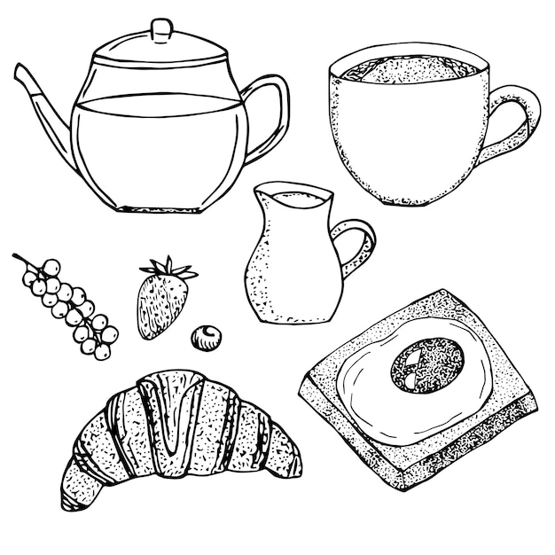 Frühstück set vektor illustration handzeichnung skizze