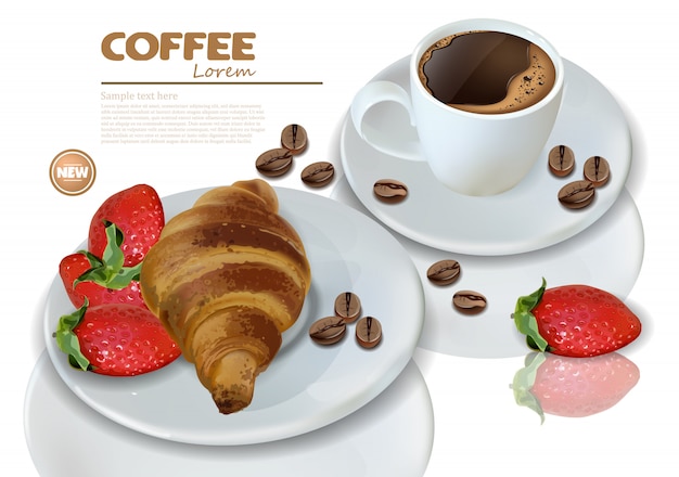 Frühstückskaffee und Croissant