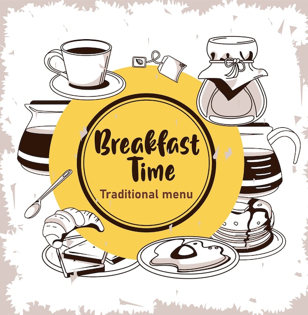 Frühstückszeit mit Utensilien und Zutaten