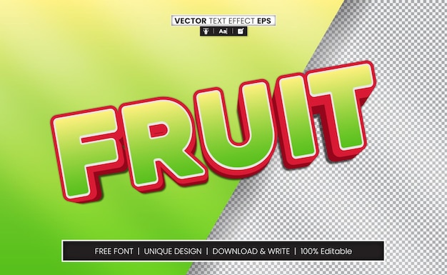 Vektor fruit 3d-text-effekt vollständig bearbeitbar