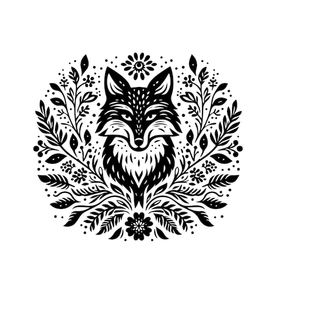 Vektor fuchs mit blumen-vektor-silhouette-illustration