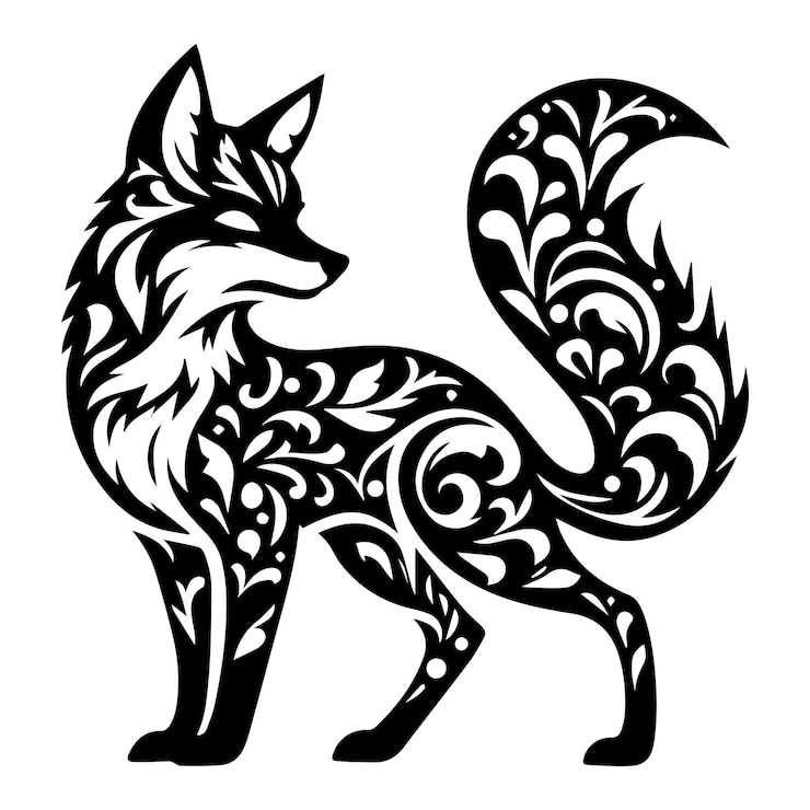 Vektor fuchs-silhouette in bohemischer boho-naturillustration fuchshöhe vektorkunstillustration