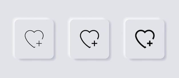 Fügen Sie das Herz-Plus-Symbol mit neumorphischem Stil zu Ihren Lieblingssymbolen hinzu oder speichern Sie Symbole in Neumorphismus-Schaltflächen