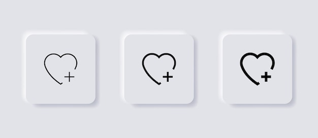 Fügen sie das herz-plus-symbol mit neumorphischem stil zu ihren lieblingssymbolen hinzu oder speichern sie symbole in neumorphismus-schaltflächen