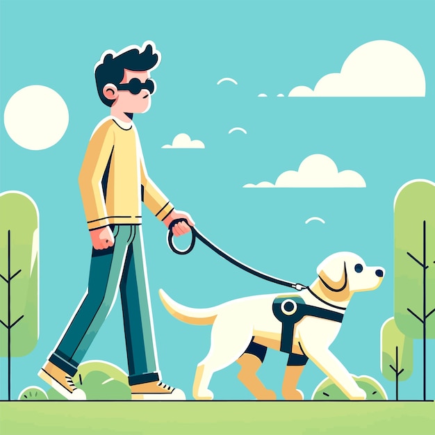 Führhunde helfen einer blinden person, die im park spazieren geht