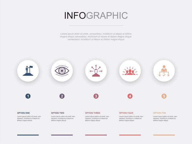 Vektor führung vision verantwortung motivation entscheidungssymbole infografik-design-layout-design-vorlage kreatives präsentationskonzept mit 5 schritten