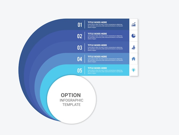 Vektor fünf 5-schritte-optionen kreisen business-infografik-vorlagendesign ein