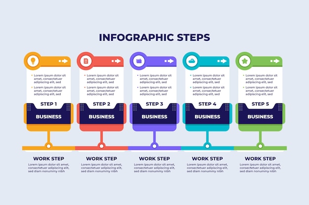 Fünf Arbeitsschritte Business Infografik