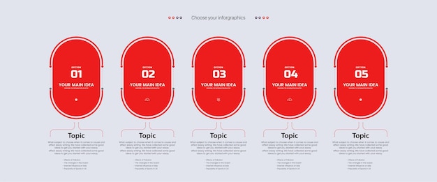 Fünf rote optionen für die gestaltung von infografikvorlagen 5 elemente des modernen roten infografikstils