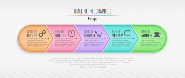 Fünf schritte infografik timeline, präsentation, bericht, webdesign