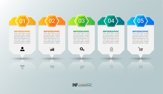 Fünf schritte infografiken vorlage