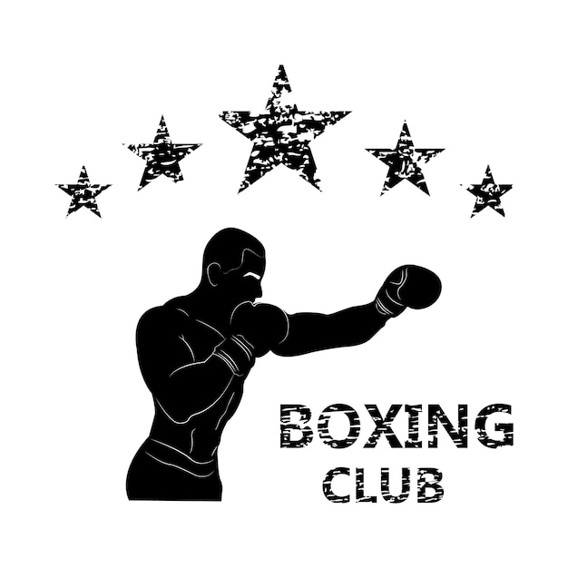 Vektor fünf sterne. boxclub. demonstration der kampffähigkeiten. schlag. silhouette. athlet im training.